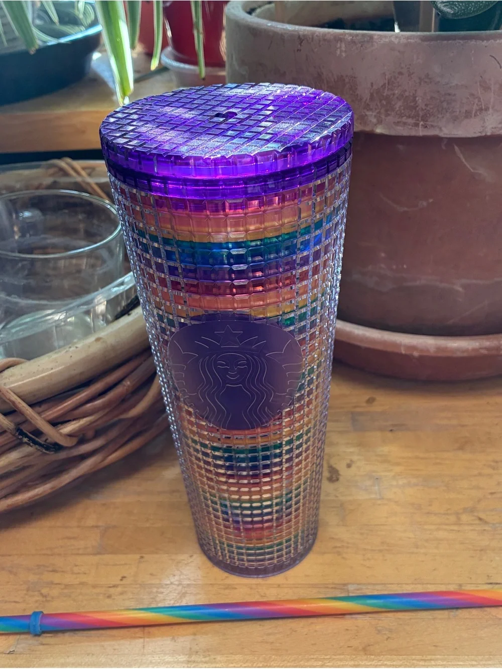 Disney Parks Starbucks Pride Tumbler Rainbow Studded Grid Venti 24oz